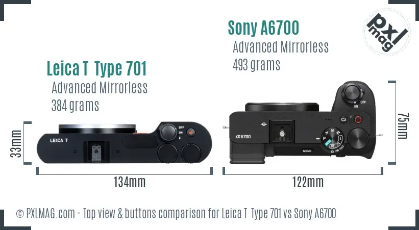 Leica T  Type 701 vs Sony A6700 top view buttons comparison