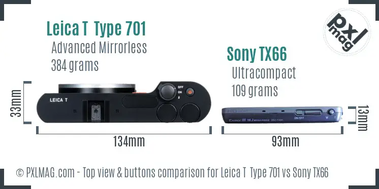 Leica T  Type 701 vs Sony TX66 top view buttons comparison