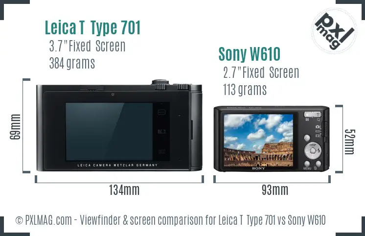 Leica T  Type 701 vs Sony W610 Screen and Viewfinder comparison
