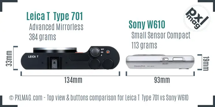 Leica T  Type 701 vs Sony W610 top view buttons comparison