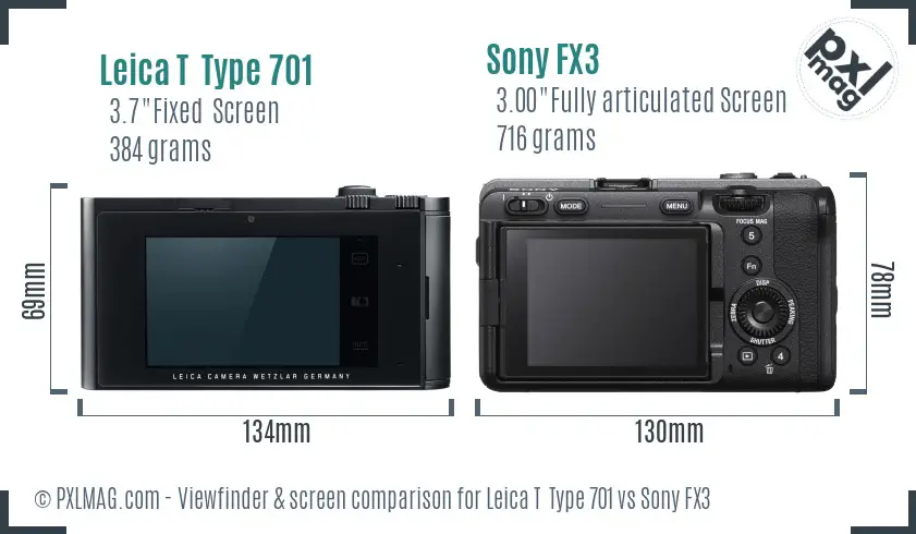 Leica T  Type 701 vs Sony FX3 Screen and Viewfinder comparison