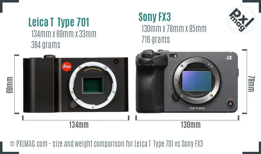 Leica T  Type 701 vs Sony FX3 size comparison