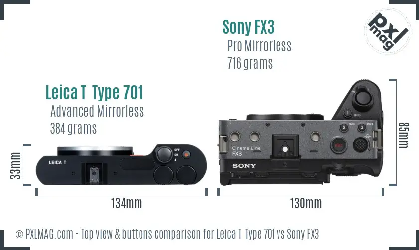 Leica T  Type 701 vs Sony FX3 top view buttons comparison