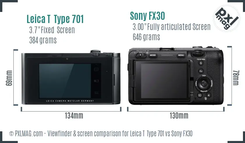 Leica T  Type 701 vs Sony FX30 Screen and Viewfinder comparison