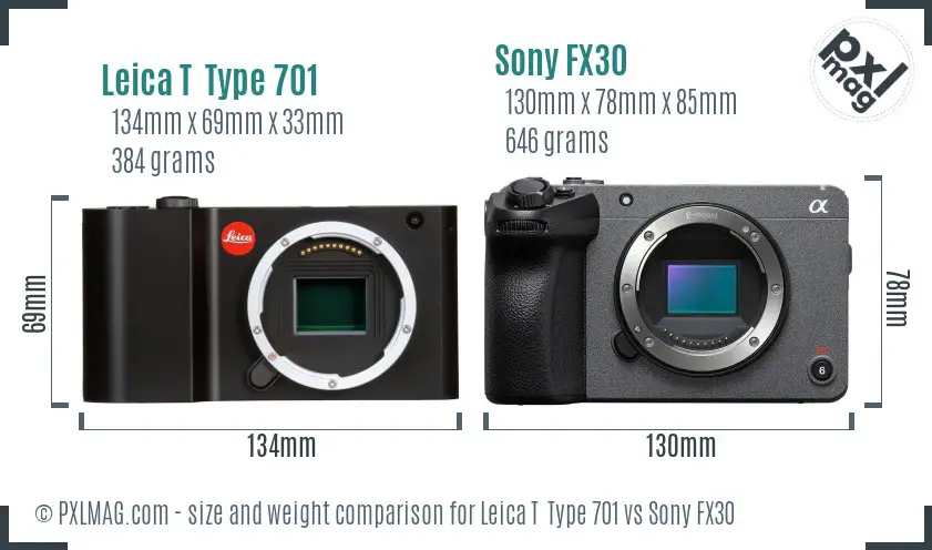 Leica T  Type 701 vs Sony FX30 size comparison