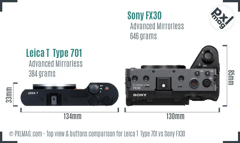 Leica T  Type 701 vs Sony FX30 top view buttons comparison