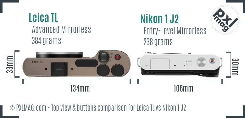 Leica TL vs Nikon 1 J2 top view buttons comparison