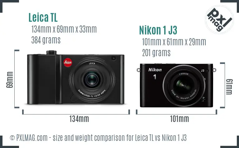 Leica TL vs Nikon 1 J3 size comparison