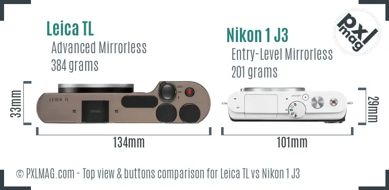 Leica TL vs Nikon 1 J3 top view buttons comparison