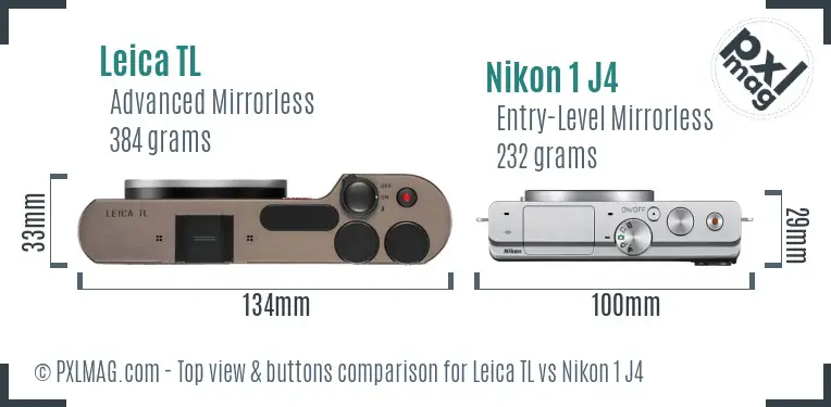 Leica TL vs Nikon 1 J4 top view buttons comparison Leica TL vs Nikon 1 J4 top view buttons comparison