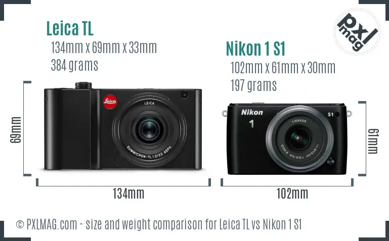 Leica TL vs Nikon 1 S1 size comparison