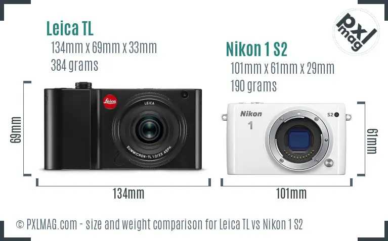 Leica TL vs Nikon 1 S2 size comparison