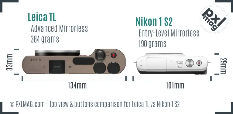 Leica TL vs Nikon 1 S2 top view buttons comparison