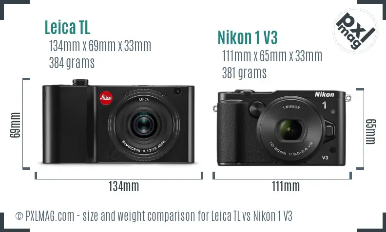 Leica TL vs Nikon 1 V3 size comparison