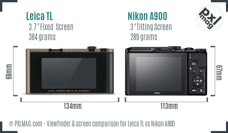 Leica TL vs Nikon A900 Screen and Viewfinder comparison