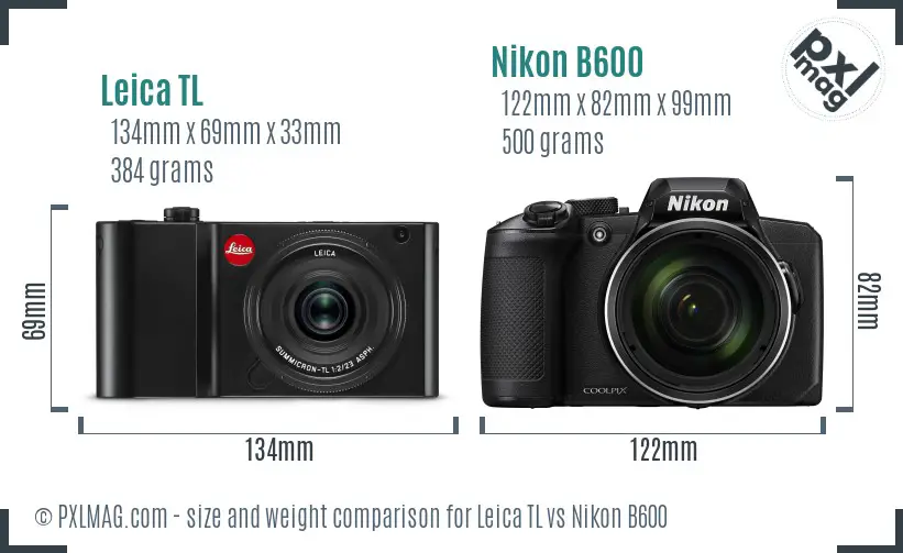 Leica TL vs Nikon B600 size comparison
