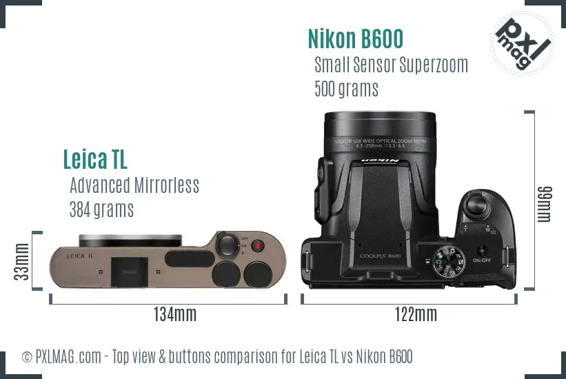 Leica TL vs Nikon B600 top view buttons comparison