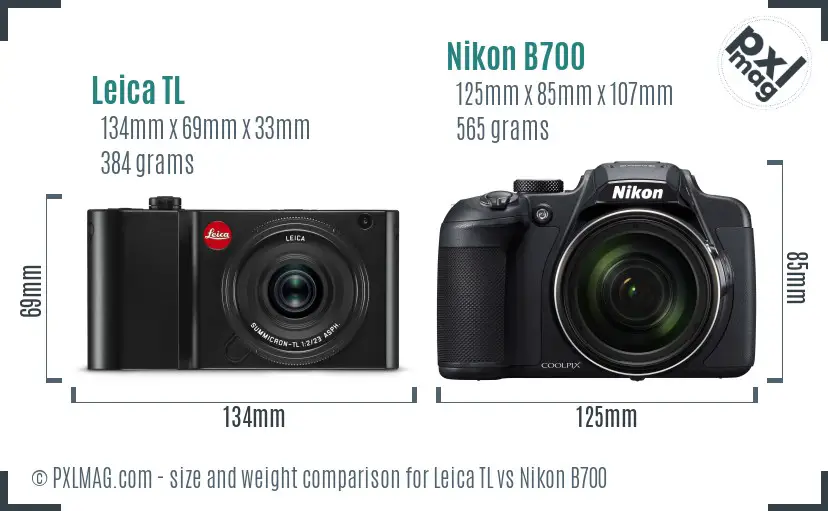 Leica TL vs Nikon B700 size comparison