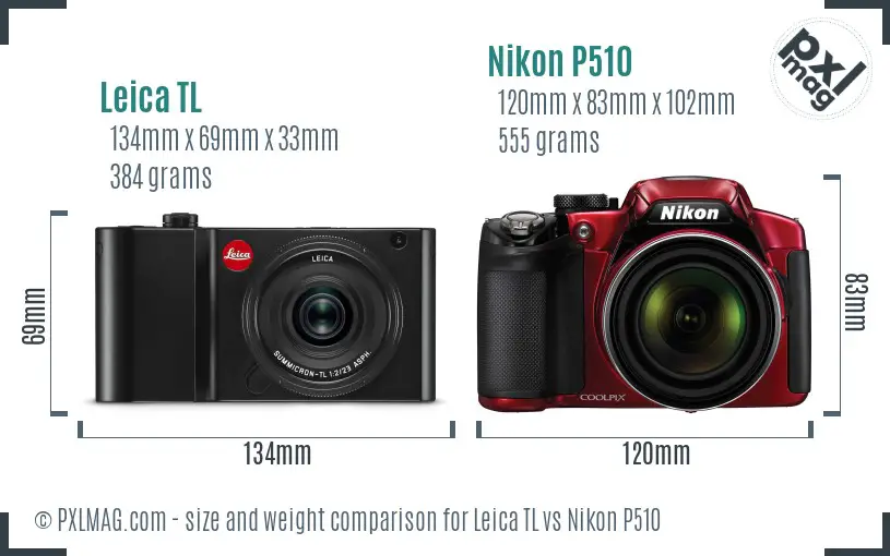 Leica TL vs Nikon P510 size comparison