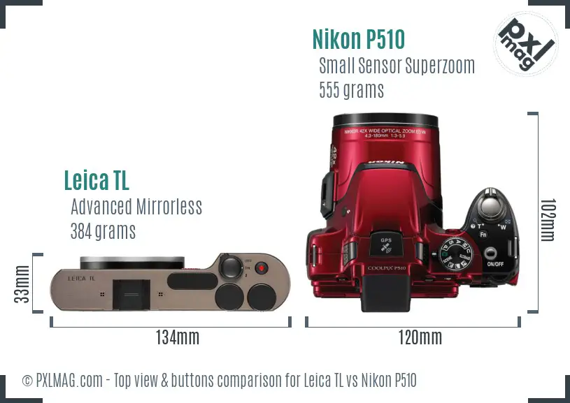 Leica TL vs Nikon P510 top view buttons comparison