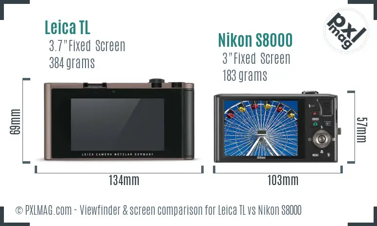 Leica TL vs Nikon S8000 Screen and Viewfinder comparison