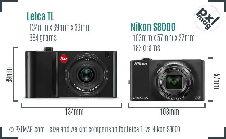 Leica TL vs Nikon S8000 size comparison