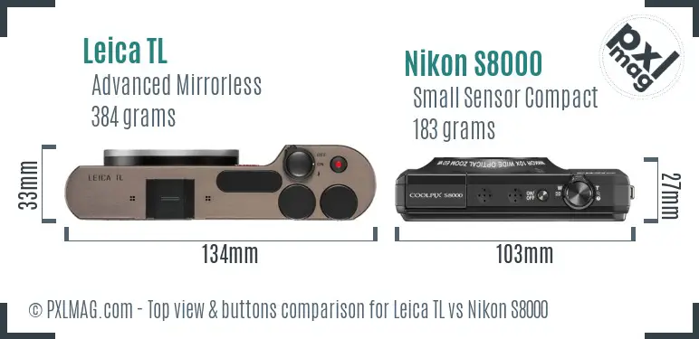 Leica TL vs Nikon S8000 top view buttons comparison