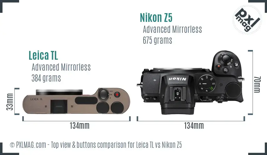 Leica TL vs Nikon Z5 top view buttons comparison