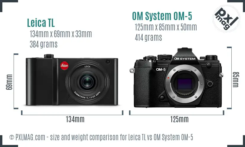 Leica TL vs OM System OM-5 size comparison