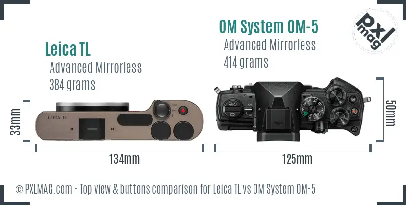 Leica TL vs OM System OM-5 top view buttons comparison