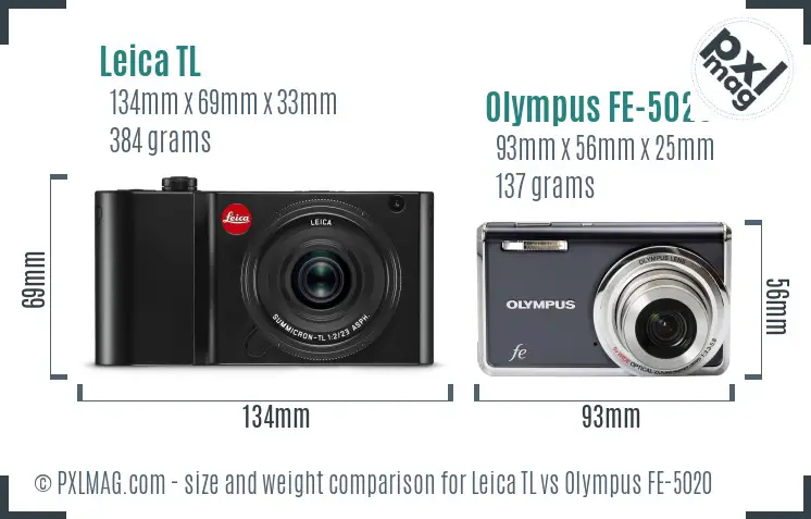 Leica TL vs Olympus FE-5020 size comparison