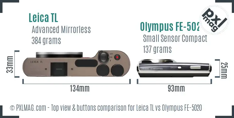 Leica TL vs Olympus FE-5020 top view buttons comparison