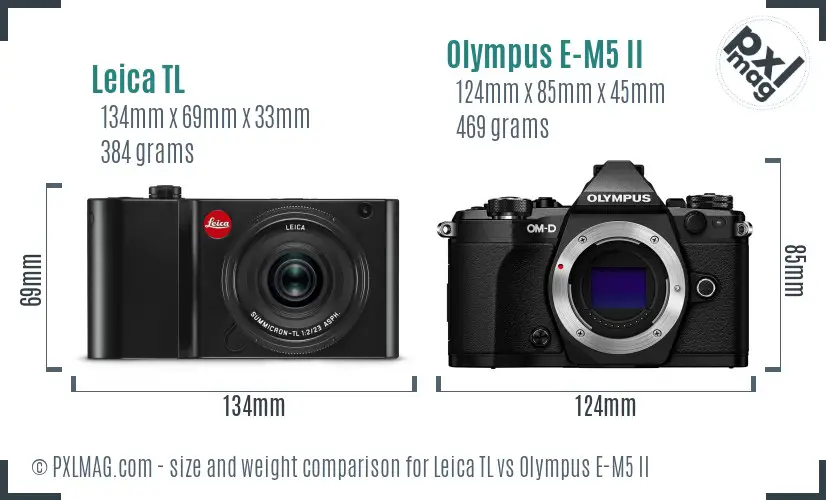 Leica TL vs Olympus E-M5 II size comparison