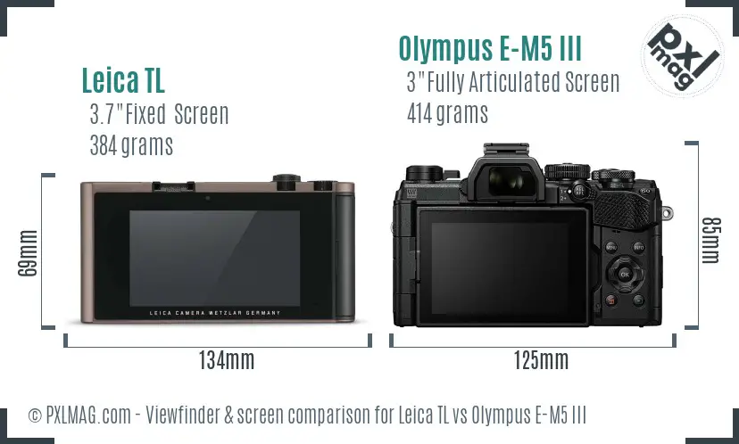 Leica TL vs Olympus E-M5 III Screen and Viewfinder comparison