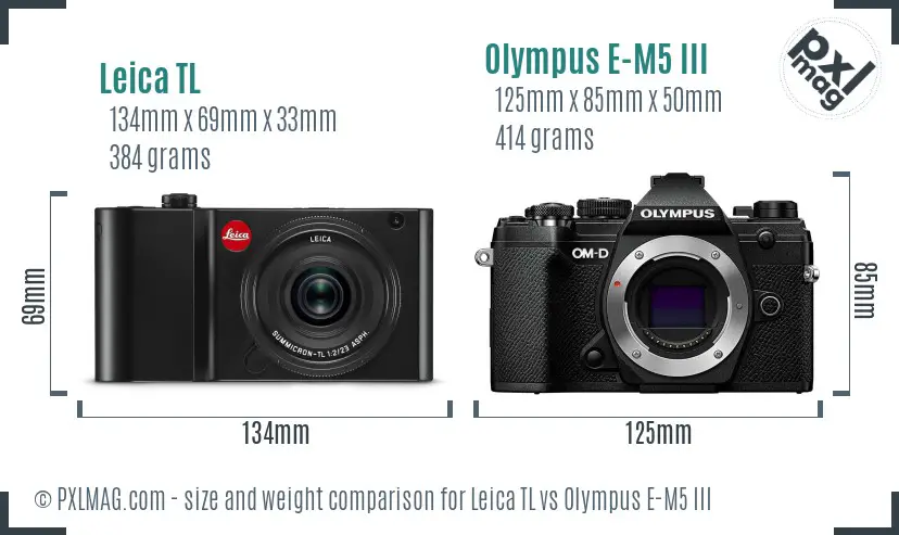 Leica TL vs Olympus E-M5 III size comparison