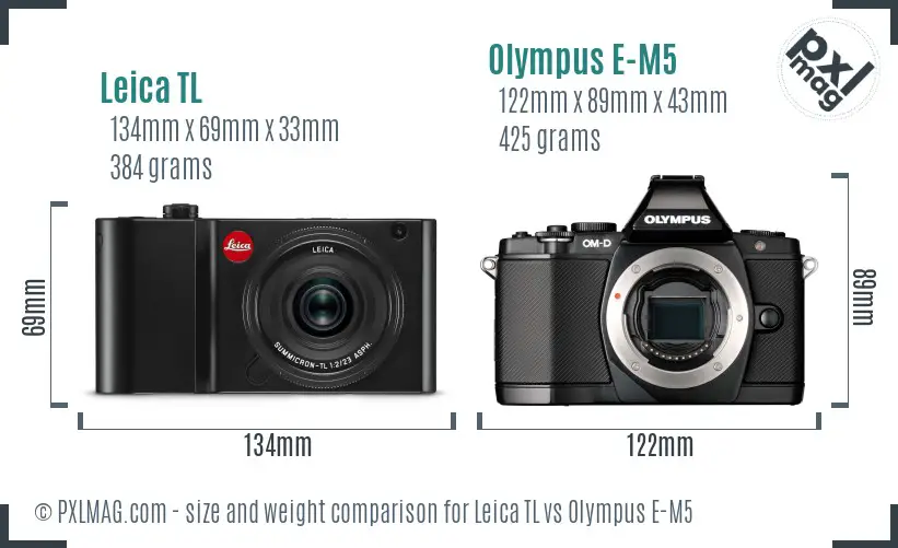 Leica TL vs Olympus E-M5 size comparison