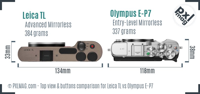 Leica TL vs Olympus E-P7 top view buttons comparison