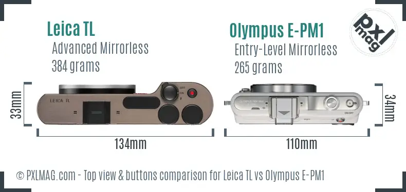 Leica TL vs Olympus E-PM1 top view buttons comparison