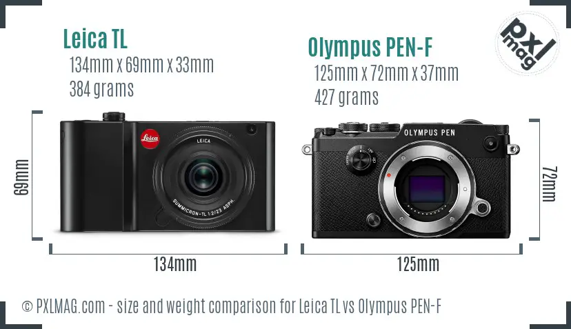 Leica TL vs Olympus PEN-F size comparison