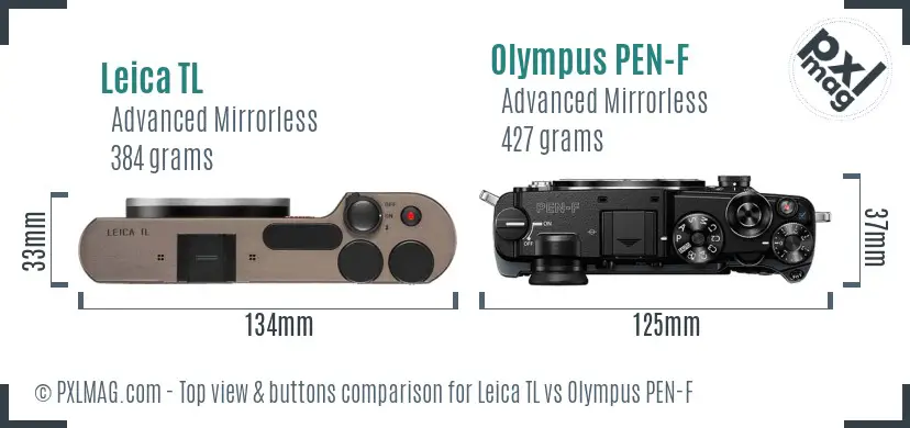 Leica TL vs Olympus PEN-F top view buttons comparison