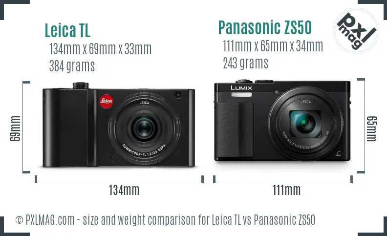Leica TL vs Panasonic ZS50 size comparison