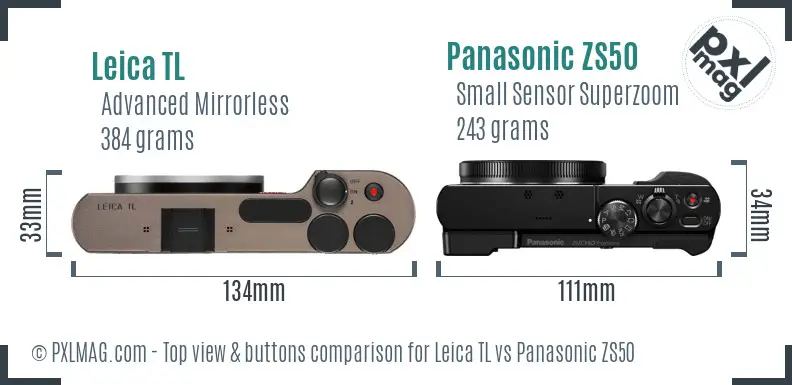 Leica TL vs Panasonic ZS50 top view buttons comparison
