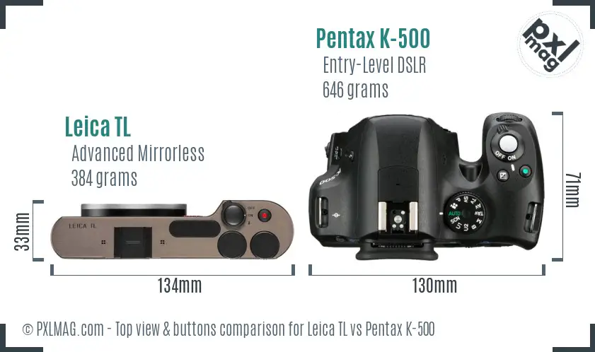 Leica TL vs Pentax K-500 top view buttons comparison