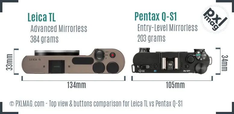 Leica TL vs Pentax Q-S1 top view buttons comparison