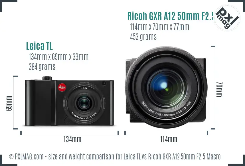 Leica TL vs Ricoh GXR A12 50mm F2.5 Macro size comparison