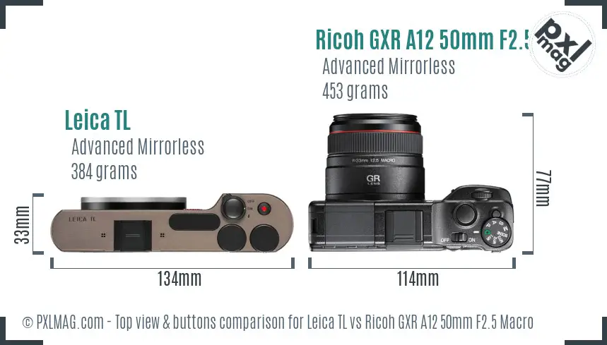 Leica TL vs Ricoh GXR A12 50mm F2.5 Macro top view buttons comparison