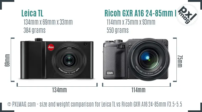 Leica TL vs Ricoh GXR A16 24-85mm F3.5-5.5 size comparison