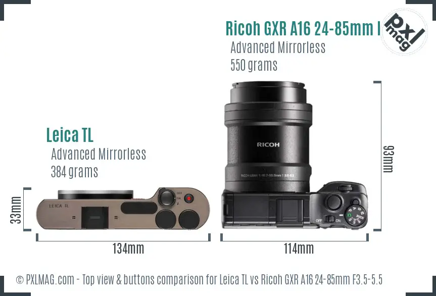 Leica TL vs Ricoh GXR A16 24-85mm F3.5-5.5 top view buttons comparison