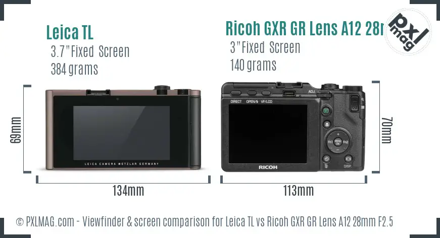 Leica TL vs Ricoh GXR GR Lens A12 28mm F2.5 Screen and Viewfinder comparison