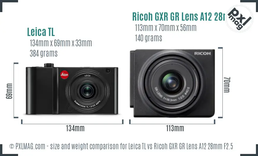 Leica TL vs Ricoh GXR GR Lens A12 28mm F2.5 size comparison